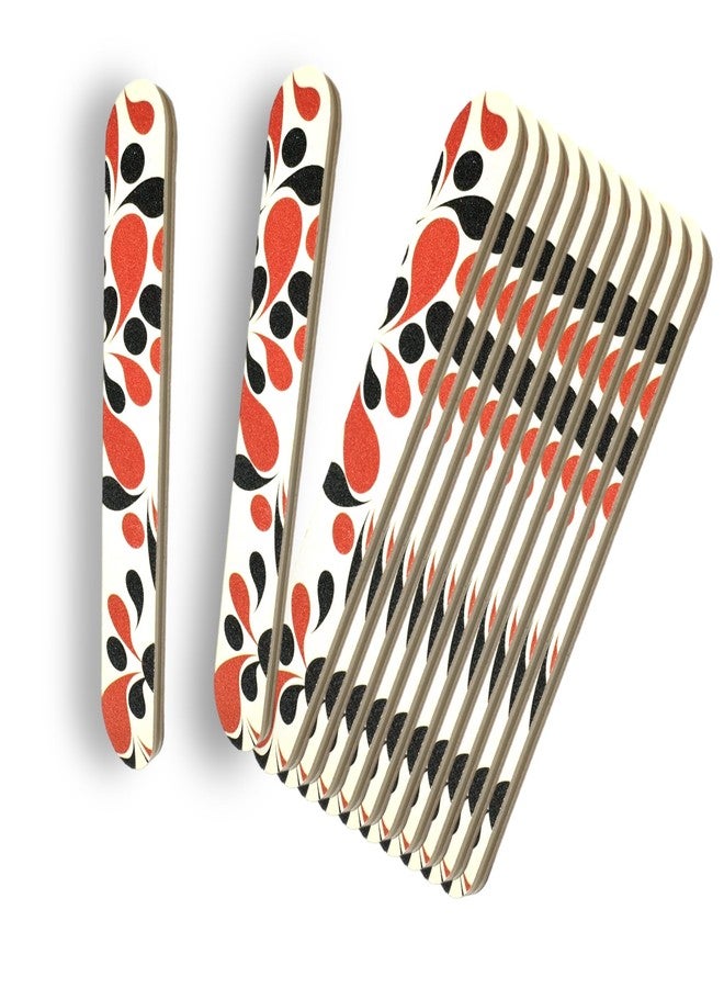 ALAZCO 12pc White Orange/Black Fashion Print Dual-Sided Nail Medium & Fine Grit File Emery Board Cushioned Easy Grip Comfort Filing Smoothing Finishing All Nails 5” Travel Size TSA Approved - Image 1